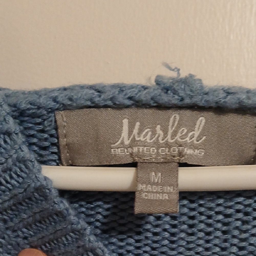 Marled Light Blue Anchor V-Neck Hooded Sweater - Picture 3 of 8